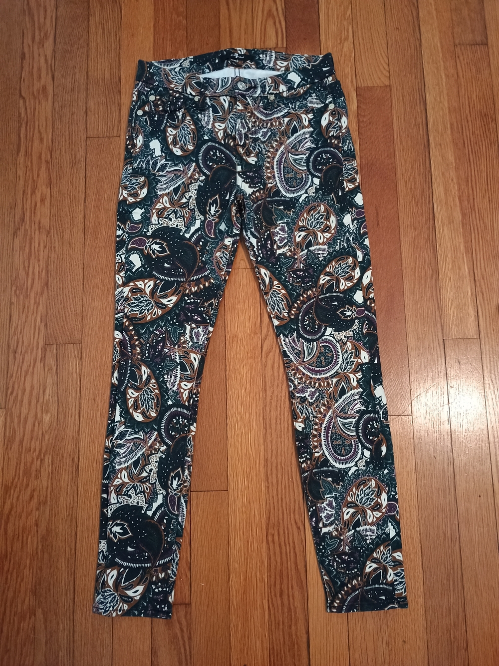 7 For All Mankind Paisley Print Skinny Jeans Women's Size 26 Boho Stretch